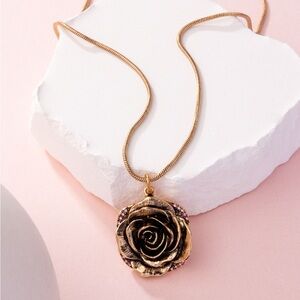 Gold Rose Pendant Necklace